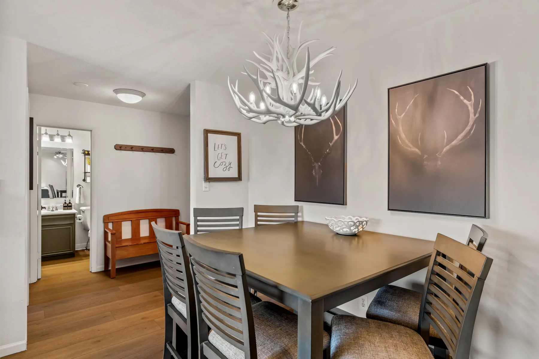 Antler-themed dining detail